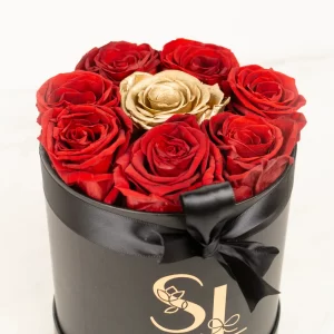 MINI BOX ROSAS PRESERVADAS ROJO GOLD